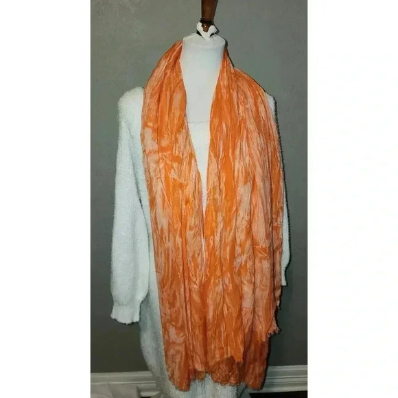 Lightweight Calvin Klein Long Orange & White Scarf - Picture 1 of 8